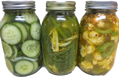  Variety of Vegetable are Excellent for Pickling, All Types of Peppers, cucumbers, zucchini, squash, pearl onions, celery, carrots, broccoli, cabbage, cauliflower, green beans, asparagus, mushrooms.  Add some Sugar, Vinegar, water and store in the fridge!